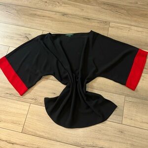 Ralph Lauren Kimono Top Women L Black Classic Old Money Staple Flowy Tunic
